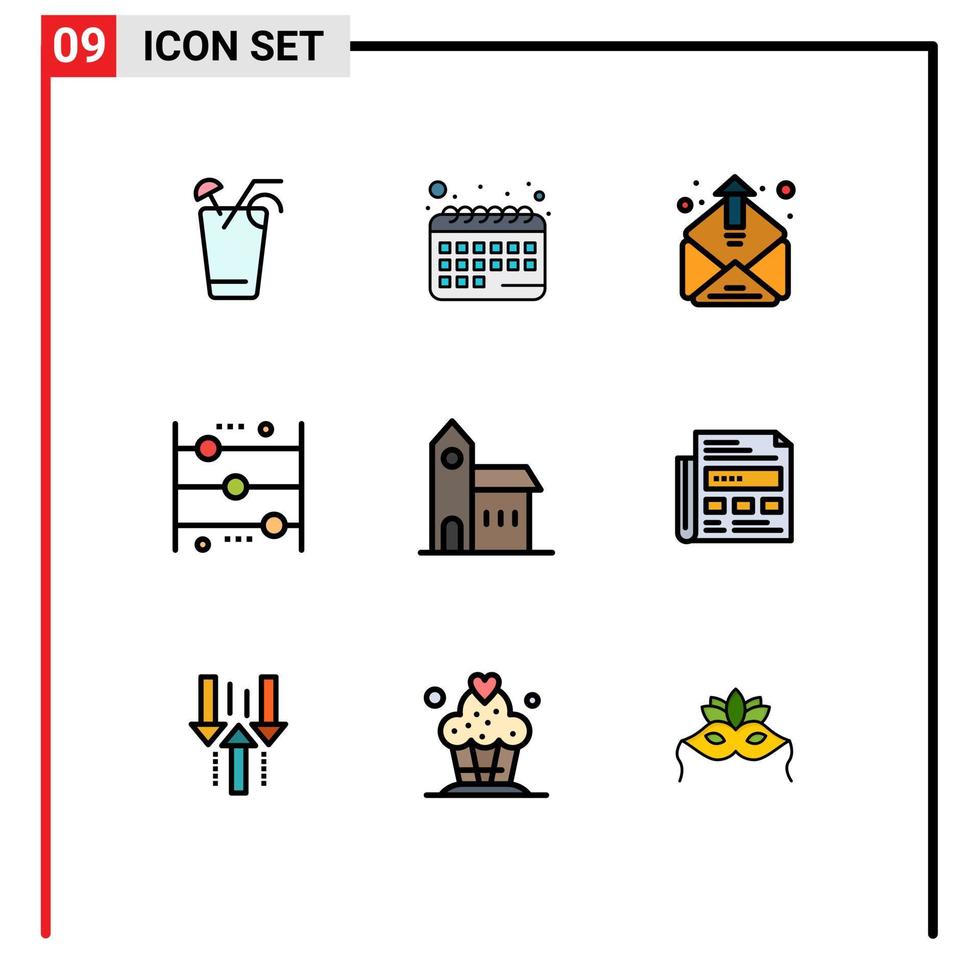 9 interface utilisateur ligne remplie pack de couleurs plates de signes et symboles modernes de l'apprentissage chrétien e-mail comptant le calcul des éléments de conception vectoriels modifiables vecteur