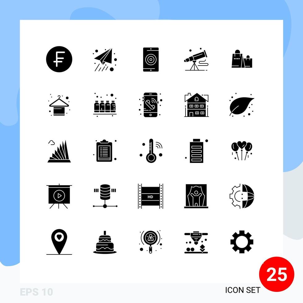 ensemble de 25 symboles d'icônes d'interface utilisateur modernes signes pour sac astronomie média télescope jumelles éléments de conception vectoriels modifiables vecteur
