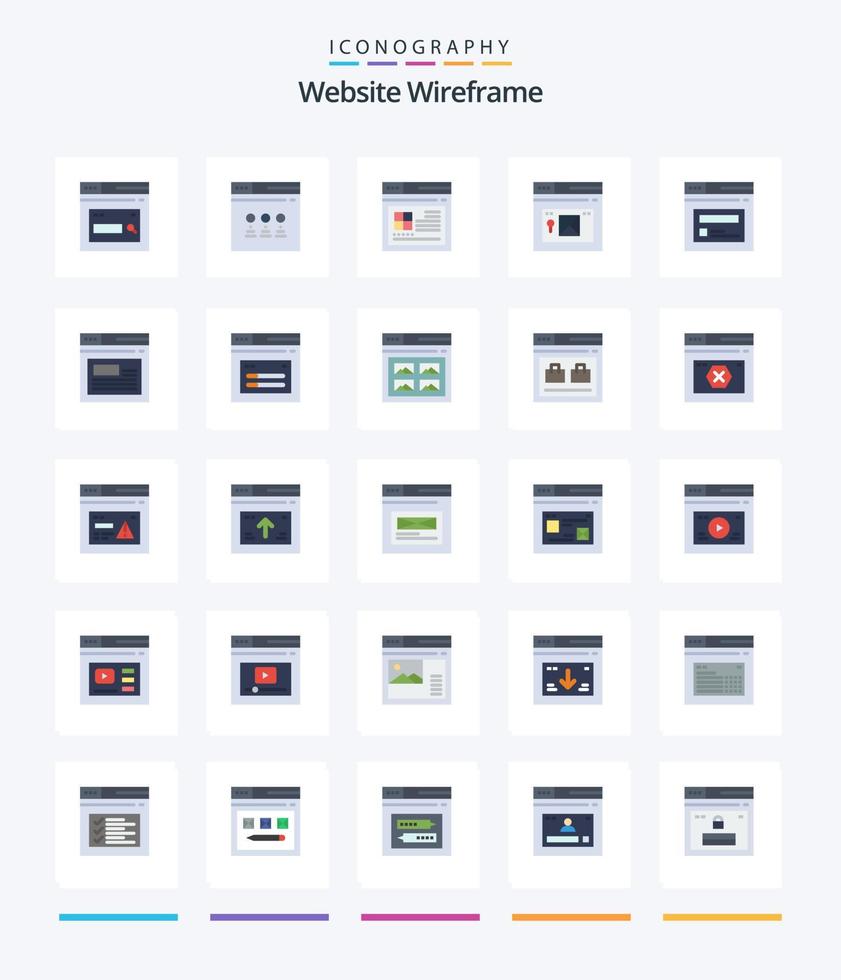 pack d'icônes plat wireframe 25 de site Web créatif tel que site Web. page. site Internet. l'Internet. site Internet vecteur