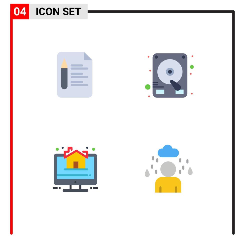 4 icône plate universelle signes symboles de propriété de fichier crayon disque dur homme éléments de conception vectoriels modifiables vecteur