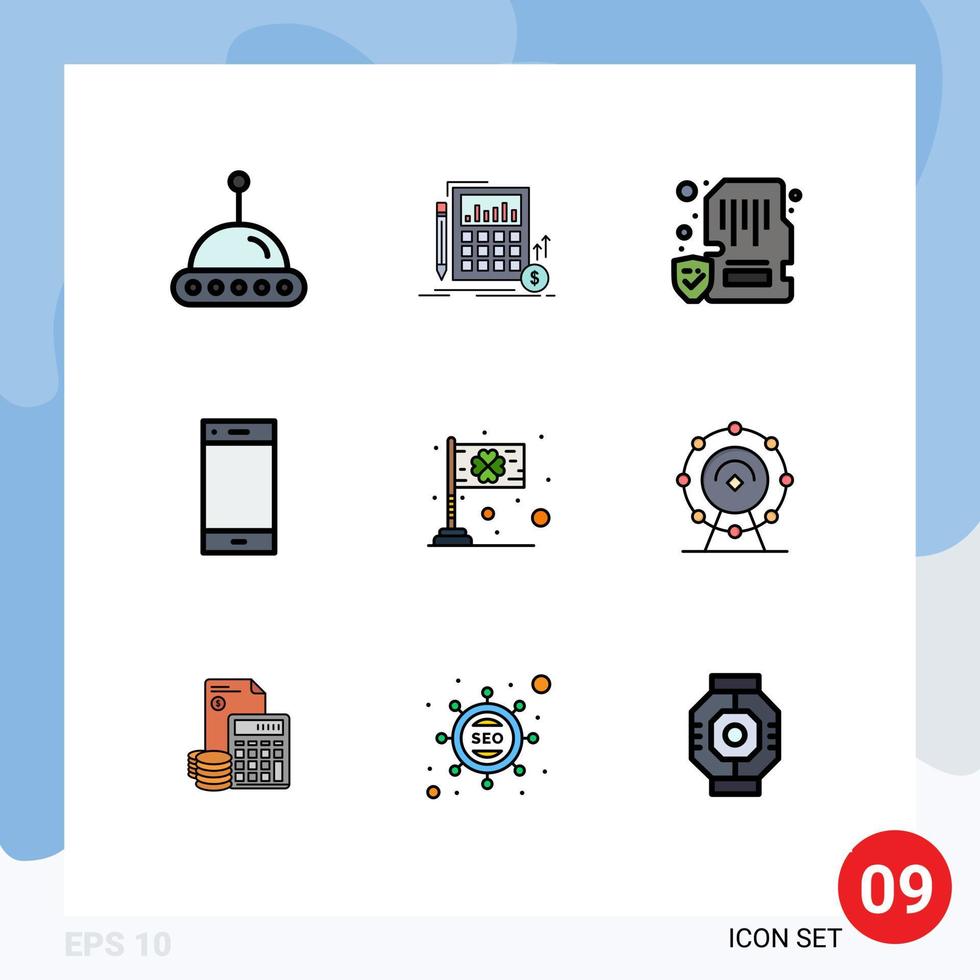 ensemble de 9 symboles d'icônes d'interface utilisateur modernes signes pour téléphone intelligent carte de téléphone contact éléments de conception vectoriels modifiables mobiles vecteur