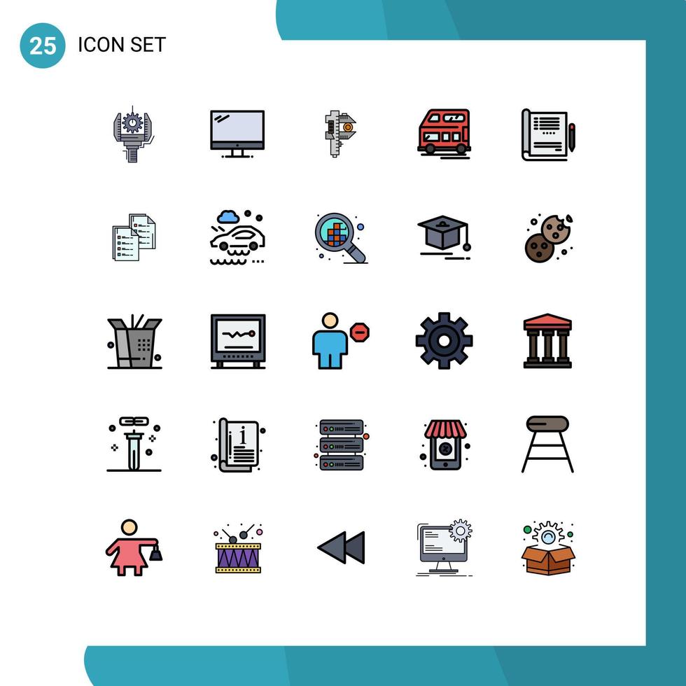 ensemble de 25 symboles d'icônes d'interface utilisateur modernes signes pour le transport bus imac petite mesure éléments de conception vectoriels modifiables vecteur