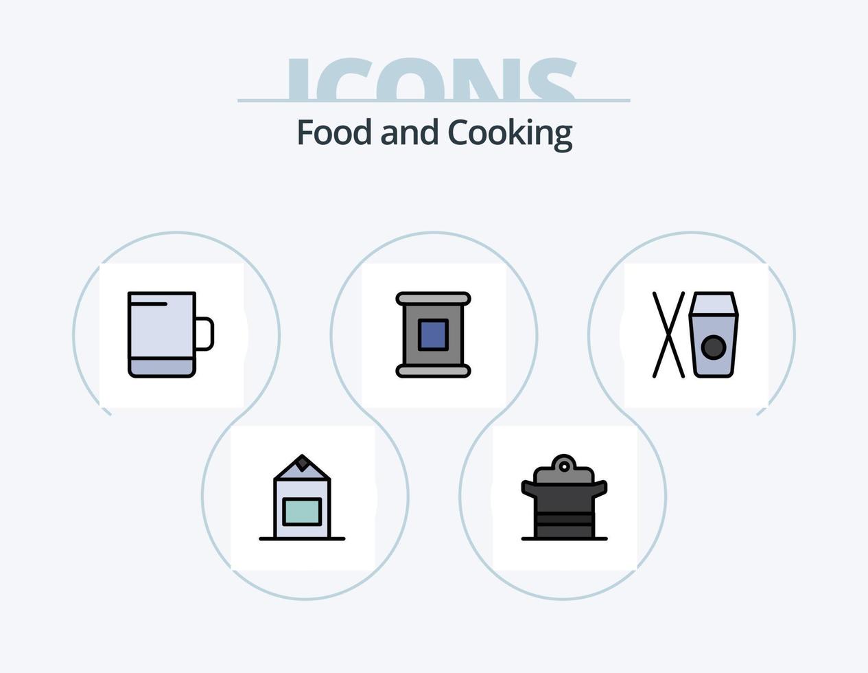 pack d'icônes remplies de ligne alimentaire 5 conception d'icônes. . . casserole à ragoût. nourriture. boîte vecteur