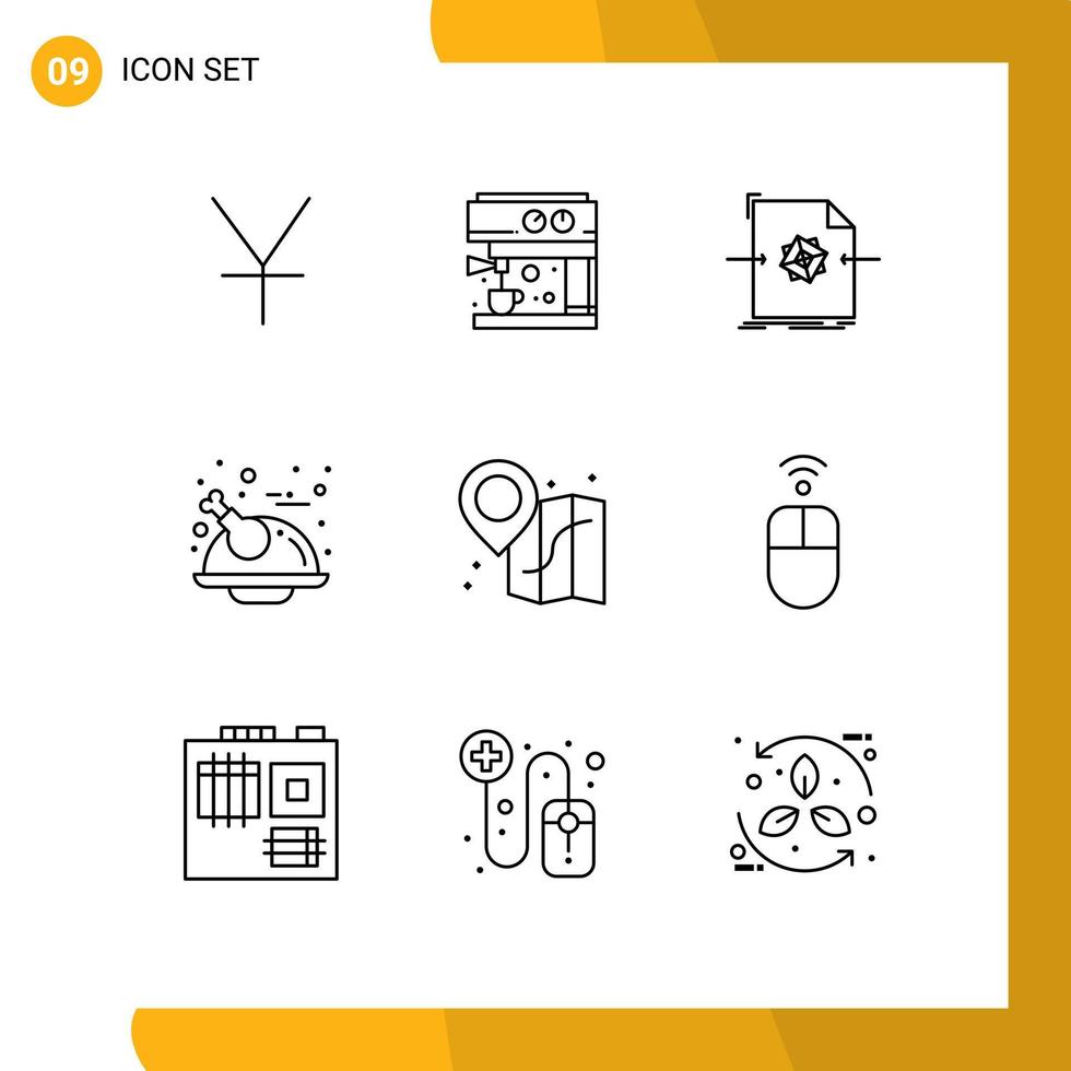 ensemble de 9 symboles d'icônes d'interface utilisateur modernes signes pour apple emplacement objet plage dinde éléments de conception vectoriels modifiables vecteur