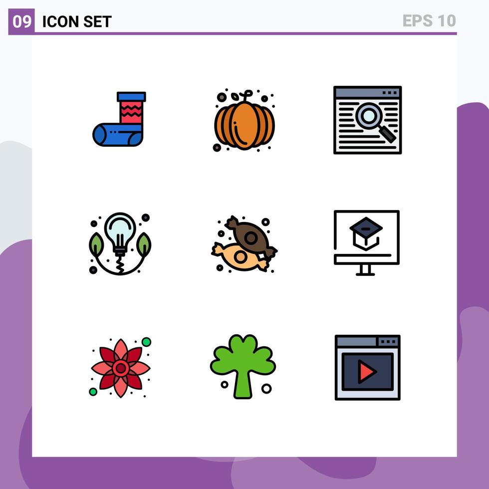 9 concept de couleur plate fillline pour sites Web mobiles et applications navigateur de bonbons alimentaires éléments de conception vectoriels modifiables vecteur