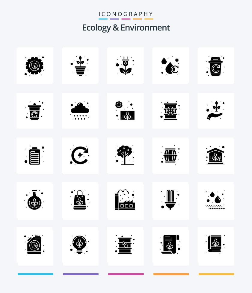 écologie créative et environnement pack d'icônes noires solides de 25 glyphes tels que le recyclage. écologie. énergie. goutte. aqua vecteur