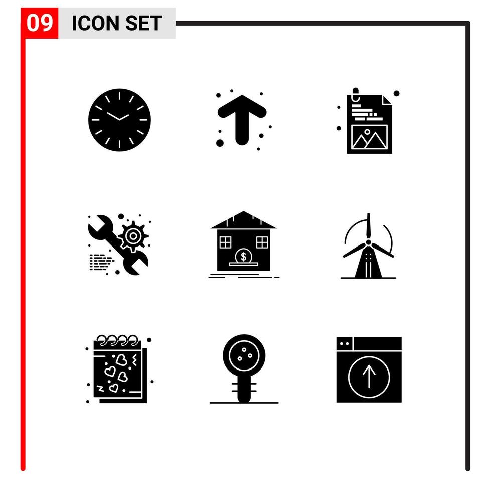 pack d'interface utilisateur de 9 glyphes solides de base de remboursement sûr conception web dépôt web éléments de conception vectoriels modifiables vecteur