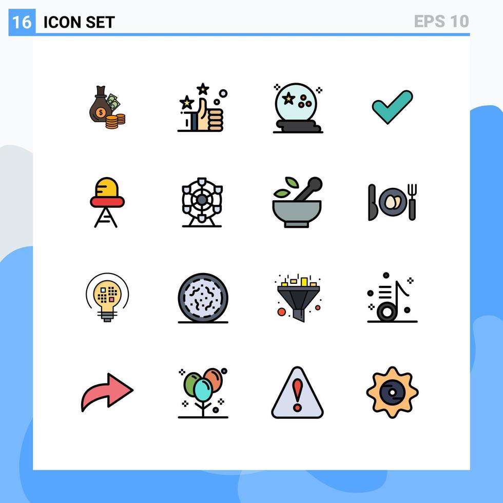 16 lignes universelles remplies de couleurs plates définies pour les applications web et mobiles diode tick bat ok éléments de conception vectoriels créatifs modifiables effrayants vecteur