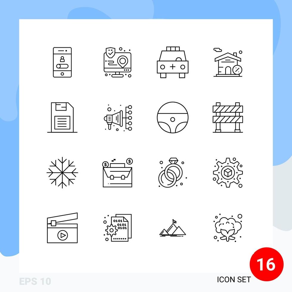 ensemble moderne de 16 contours pictogramme d'interface de construction immobilière transport rempli d'éléments de conception vectoriels modifiables vecteur