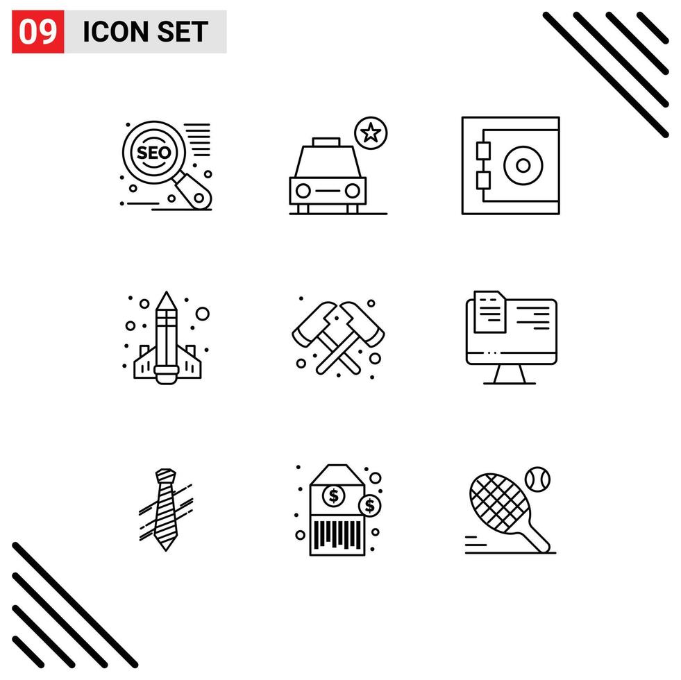 ensemble de 9 symboles d'icônes d'interface utilisateur modernes signes pour la hache de pompier protéger la connaissance des fusées éléments de conception vectoriels modifiables vecteur