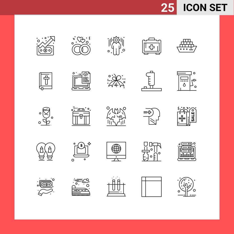 ensemble de 25 symboles d'icônes d'interface utilisateur modernes signes pour bible ship business cargo santé sac éléments de conception vectoriels modifiables vecteur