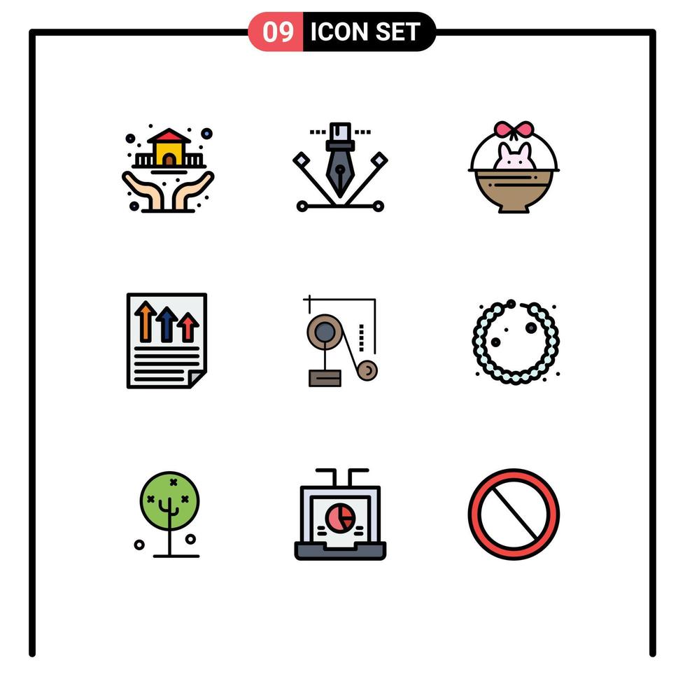 groupe de 9 signes et symboles de couleurs plates remplies pour la page d'expérimentation panier document flèches éléments de conception vectoriels modifiables vecteur