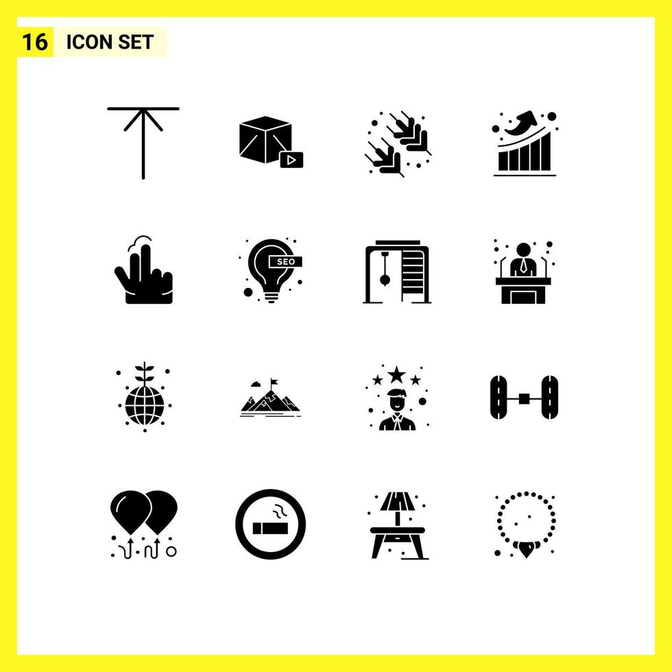 interface mobile glyphe solide ensemble de 16 pictogrammes de geste tactile supermarché double statistiques éléments de conception vectoriels modifiables vecteur