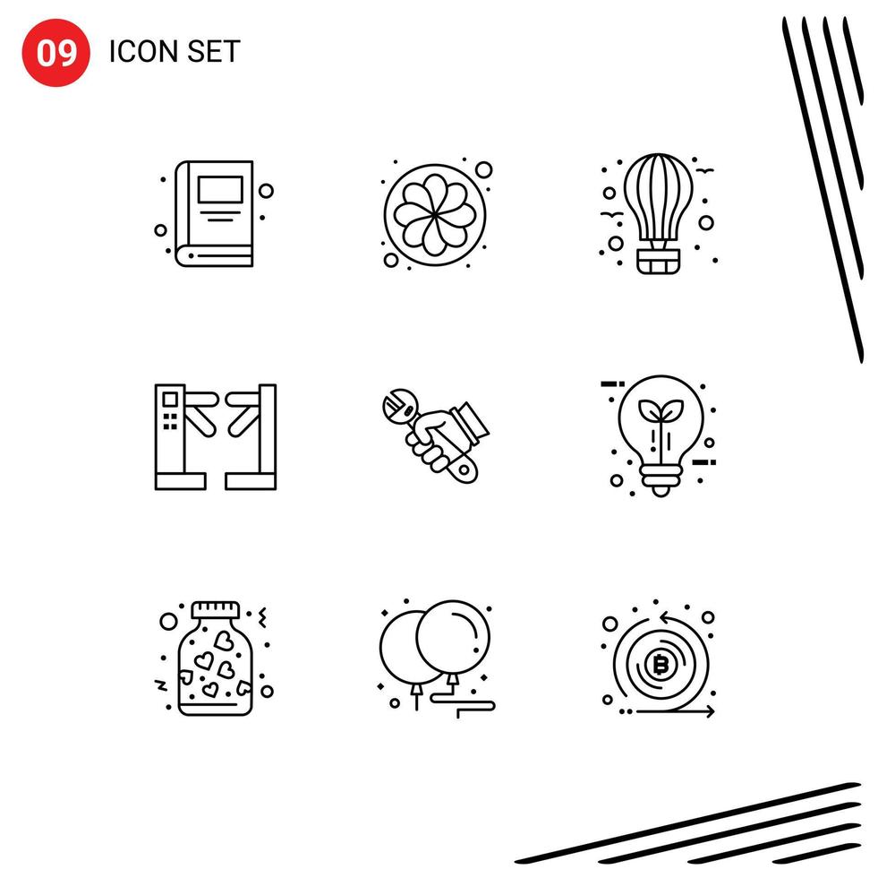 9 ensemble de contours d'interface utilisateur de signes et symboles modernes de réparation tourniquets de ballon souterrains accès éléments de conception vectoriels modifiables vecteur