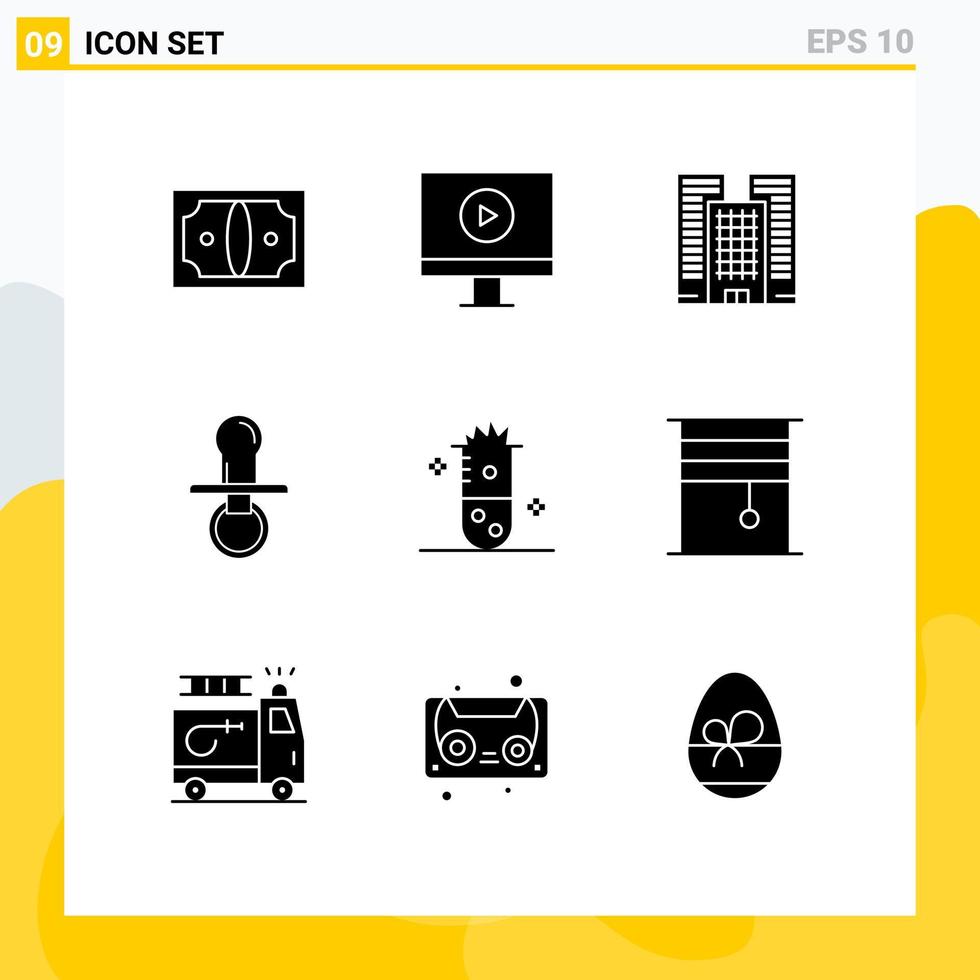 groupe de 9 signes et symboles de glyphes solides pour la chimie fermentation alcoolique affaires enfants factices éléments de conception vectoriels modifiables vecteur