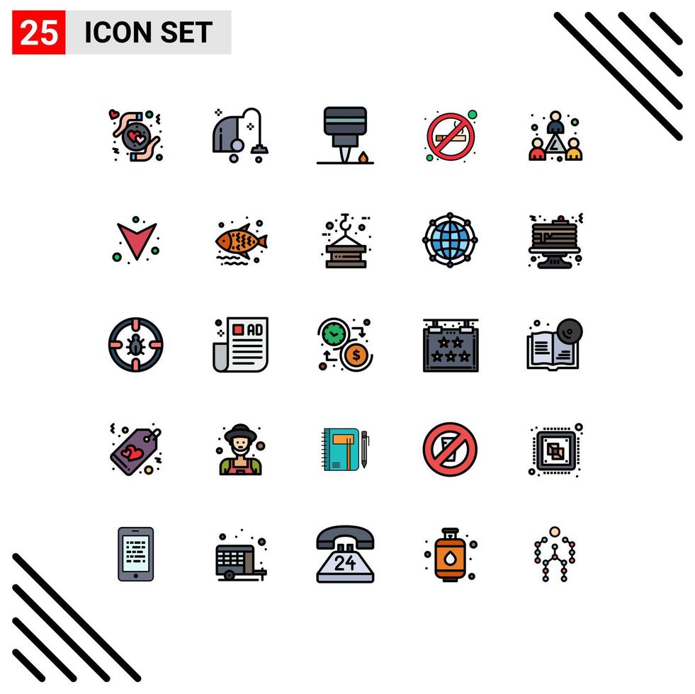 symboles d'icônes universels groupe de 25 couleurs plates de lignes remplies modernes de moteur de collègue du personnel fumant aucun élément de conception vectoriel modifiable