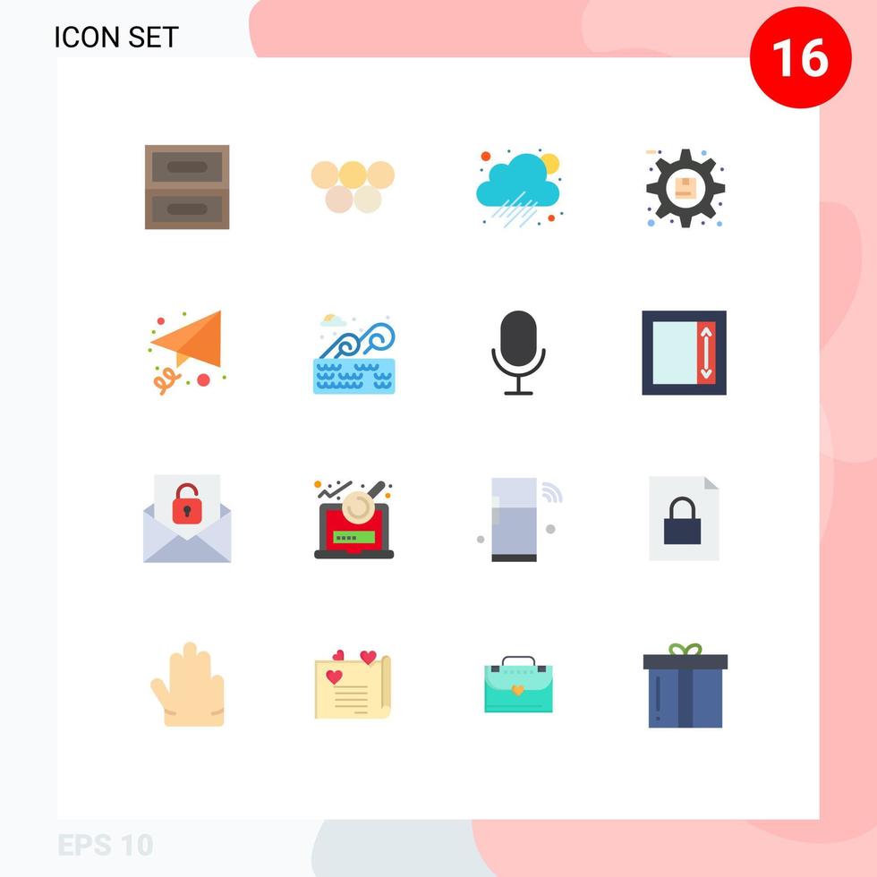 groupe de 16 signes et symboles de couleurs plates pour envoyer des e-mails options de produits pluvieux pack modifiable d'éléments de conception de vecteur créatif