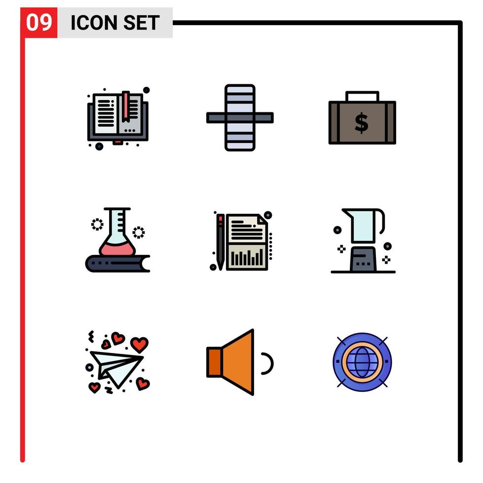 9 concept de couleur plate fillline pour sites Web mobiles et applications sac d'informations scientifiques scientifiques paiements de livres scientifiques éléments de conception vectoriels modifiables vecteur