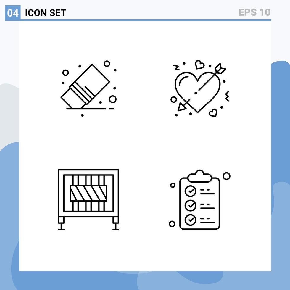 pack de lignes vectorielles modifiables de 4 couleurs plates remplies simples de supprimer mariage cupidon en caoutchouc traversant des éléments de conception vectoriels modifiables vecteur