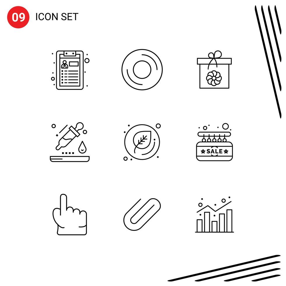 ensemble de 9 packs de contours commerciaux pour les éléments de conception vectoriels modifiables de goutte de pipette de cadeau de science des feuilles vecteur