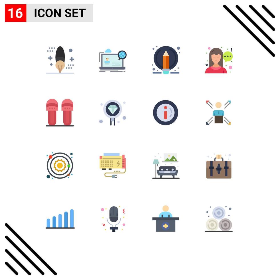 symboles d'icônes universelles groupe de 16 couleurs plates modernes de vêtements communication séminaire chat stylo modifiable pack d'éléments de conception de vecteur créatif