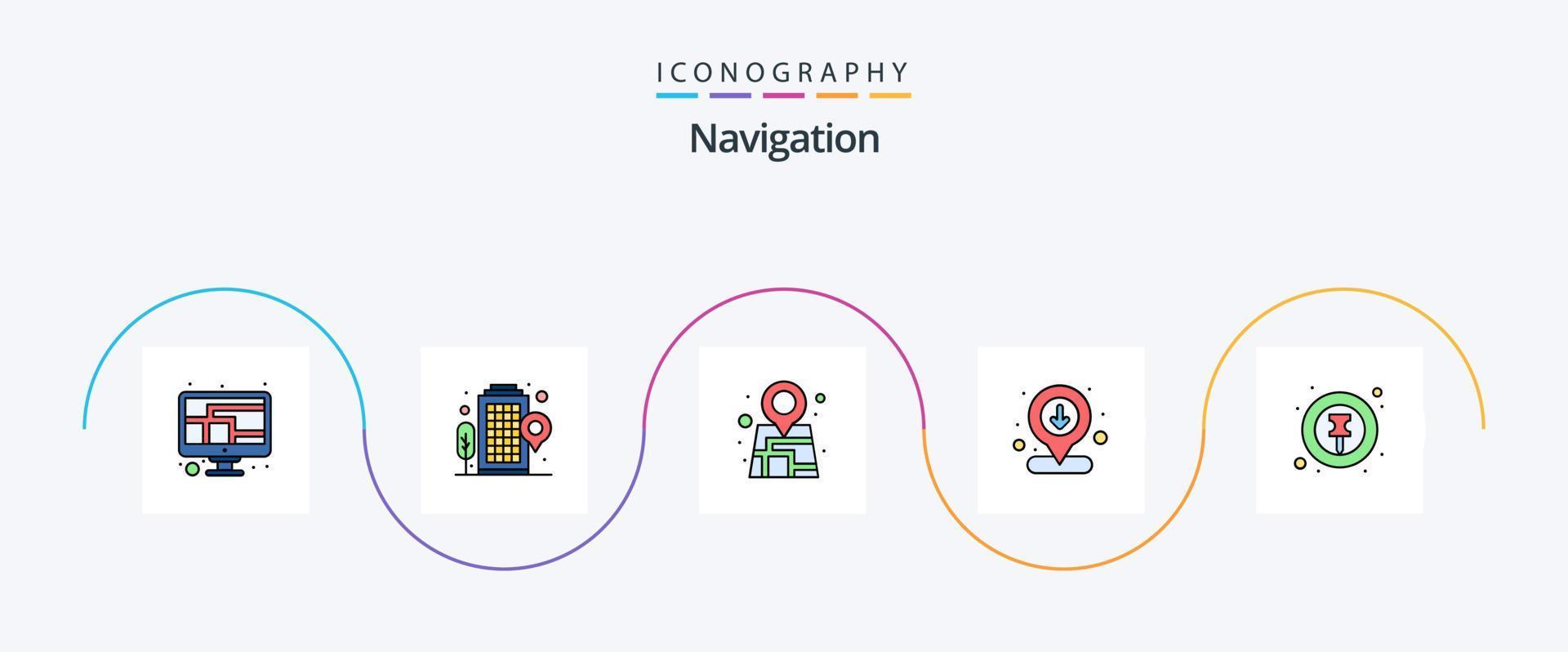 ligne de navigation remplie de 5 icônes plates, y compris l'emplacement. emplacement. bureau. interface. télécharger vecteur