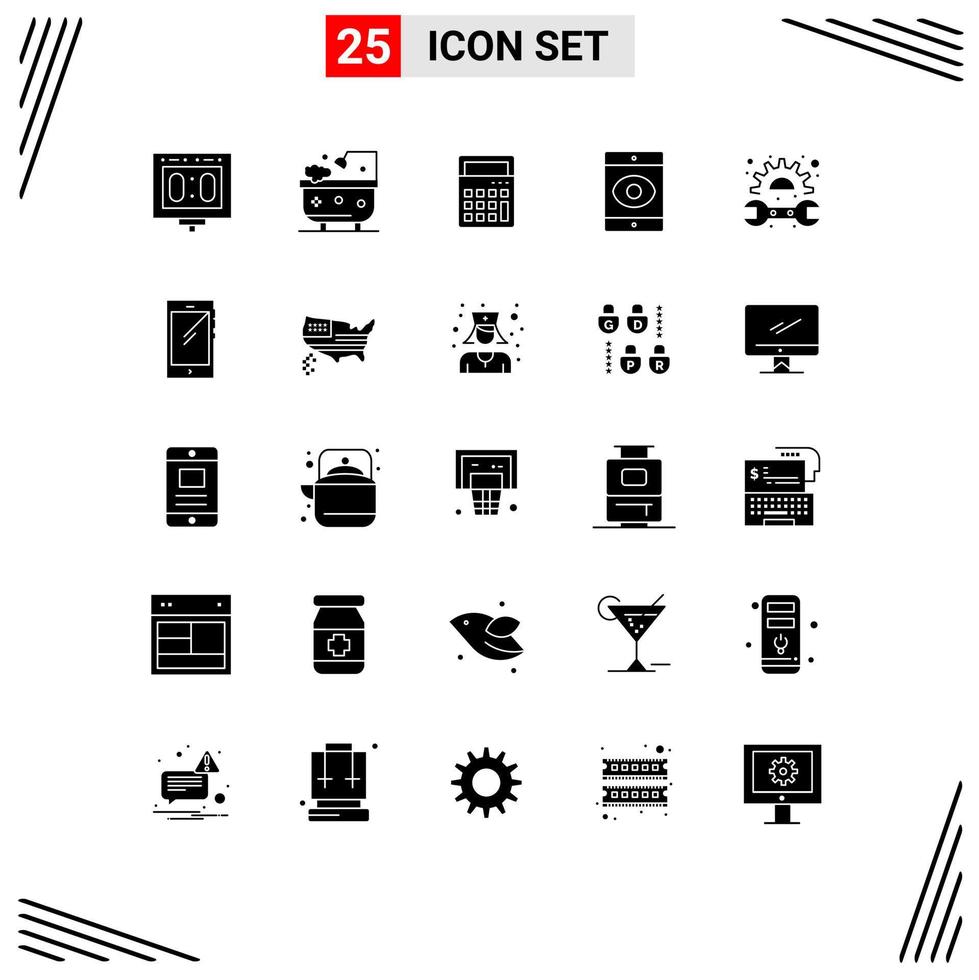 pack de 25 glyphes solides créatifs d'éléments de conception vectoriels modifiables de bureau d'espionnage de douche de virus mécanique vecteur