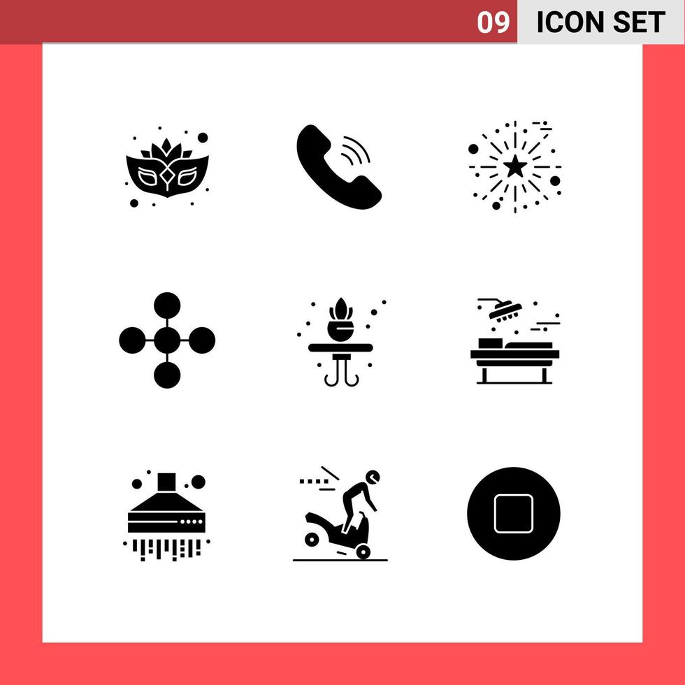 pack de 9 glyphes solides créatifs d'éléments de conception vectoriels modifiables du réseau domestique vecteur