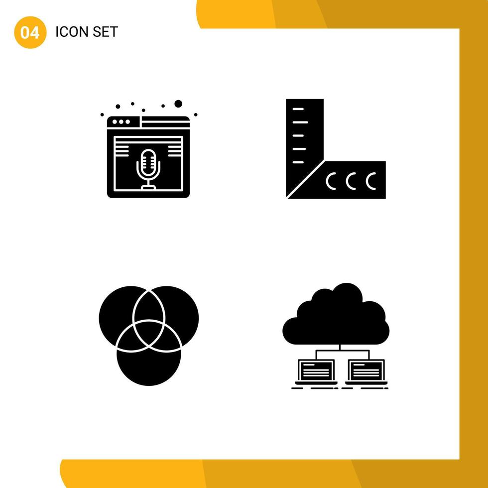 ensemble de 4 symboles d'icônes d'interface utilisateur modernes signes pour les éléments de conception vectoriels modifiables du serveur de règle de podcast de cloud internet vecteur