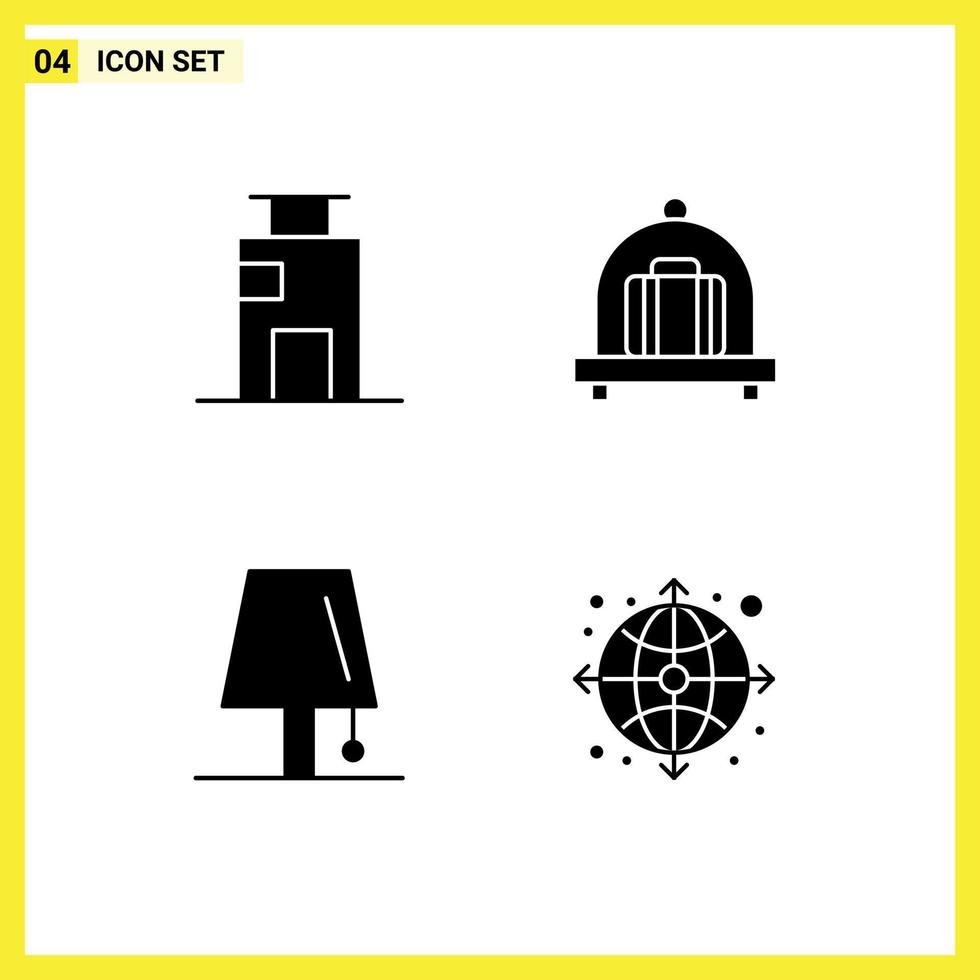 groupe de 4 signes et symboles de glyphes solides pour appartement lampe ville bagages foudre éléments de conception vectoriels modifiables vecteur