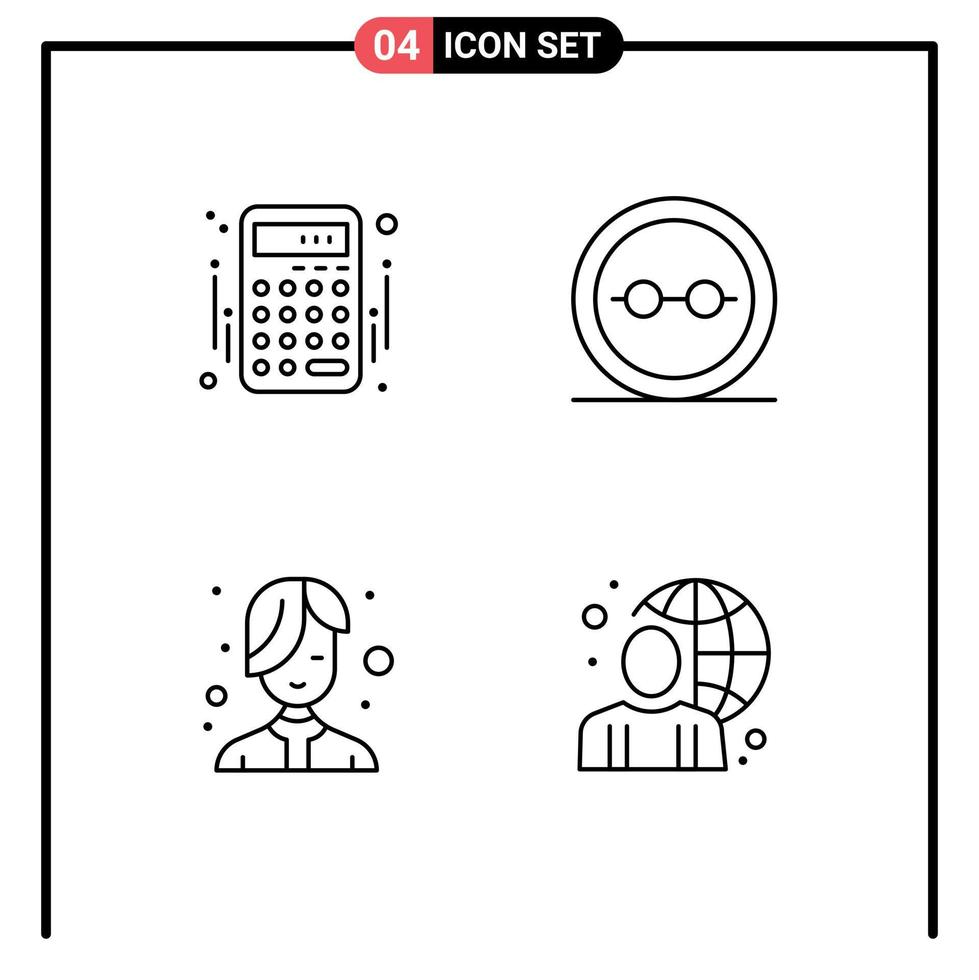 ligne d'interface mobile ensemble de 4 pictogrammes de comptabilité beauté argent geek cheveux éléments de conception vectoriels modifiables vecteur