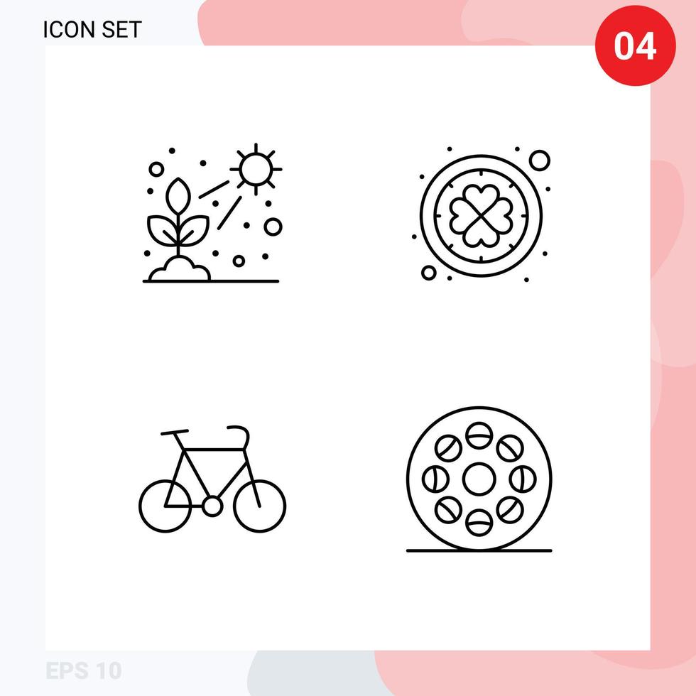 ligne d'interface mobile ensemble de 4 pictogrammes d'éléments de conception vectoriels modifiables de sport irlandais de plante de bicyclette de cactus vecteur