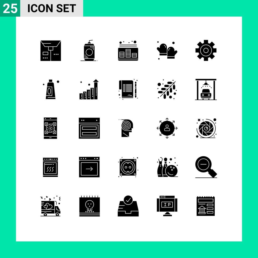 25 concept de glyphe solide pour les sites Web mobiles et applications contrôle des gants multimédias cuisson éléments de conception vectoriels modifiables cuits au four vecteur