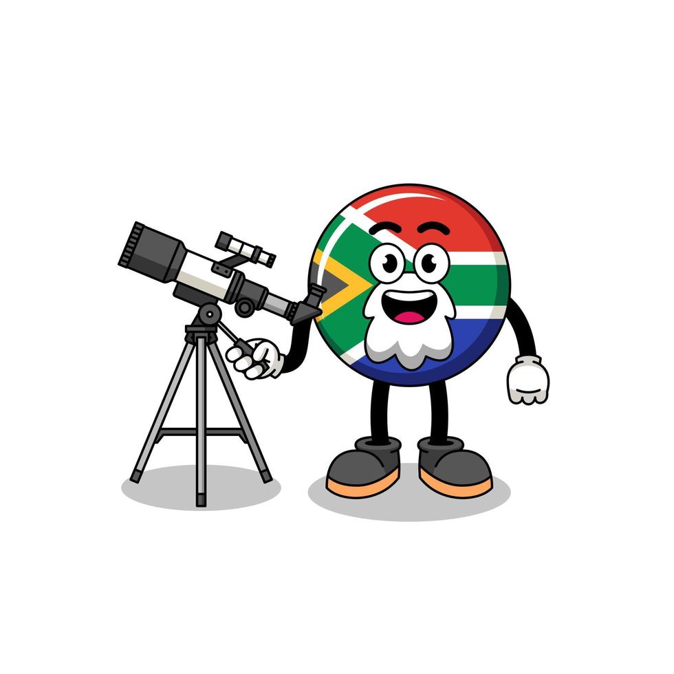 illustration de la mascotte du drapeau sud-africain en tant qu'astronome vecteur