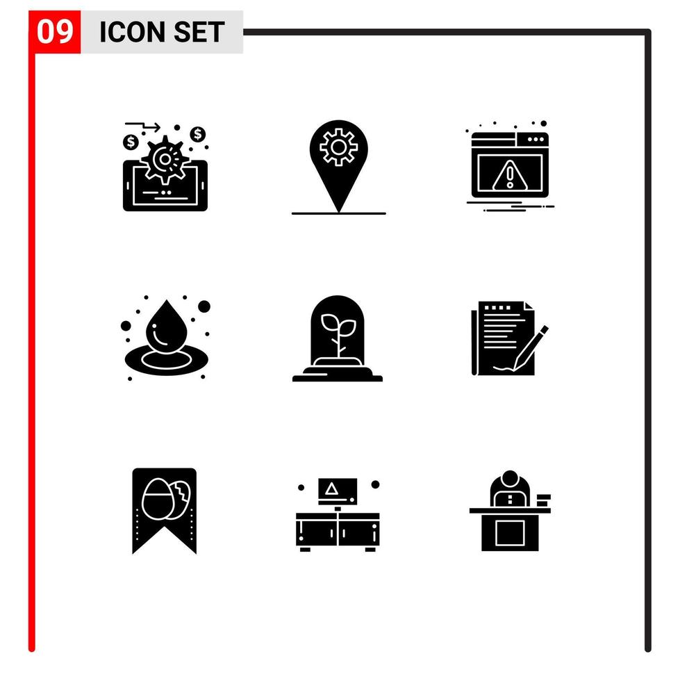 9 concept de glyphe solide pour les sites Web accord mobile et applications technologie d'alerte de feuille éléments de conception vectoriels modifiables liquides vecteur