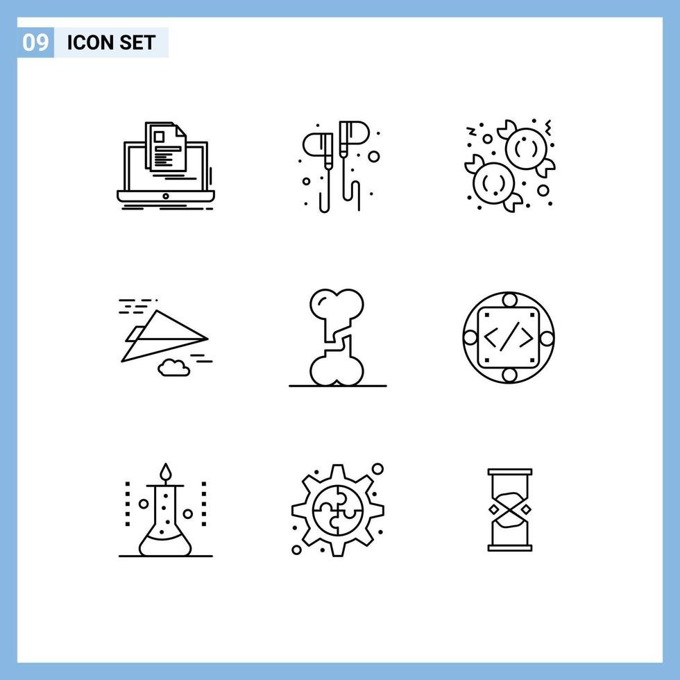 ensemble de 9 symboles d'icônes d'interface utilisateur modernes signes pour la conception avion musique papier avion dessert éléments de conception vectoriels modifiables vecteur