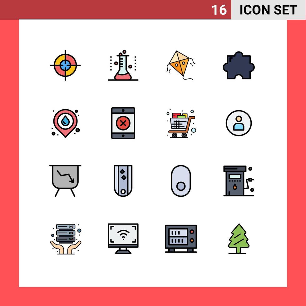 pack d'icônes vectorielles stock de 16 signes et symboles de ligne pour l'extension de feu de cerf-volant lieu d'eau éléments de conception vectoriels créatifs modifiables vecteur