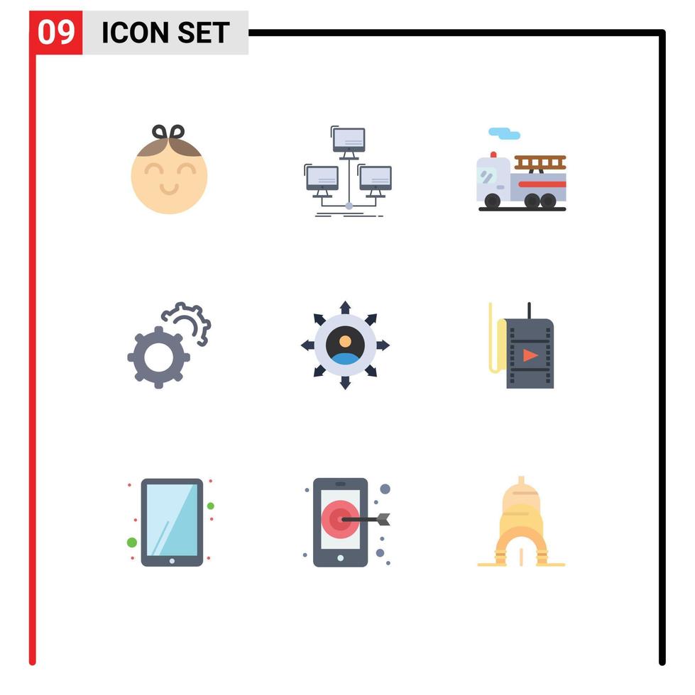 9 couleurs plates vectorielles thématiques et symboles modifiables d'éléments de conception vectoriels modifiables d'engrenages d'affaires de vélo de connexion de gestionnaire vecteur