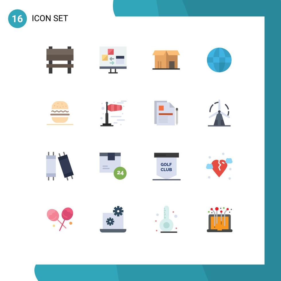 interface mobile ensemble de 16 pictogrammes de développement internet burger globe shopping pack modifiable d'éléments de conception de vecteur créatif