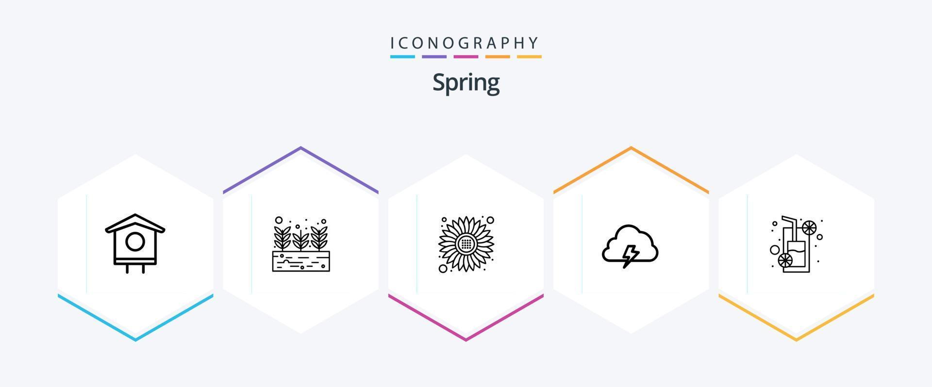 pack d'icônes printemps 25 lignes comprenant de la nourriture. soleil. fleur. printemps. nuage vecteur