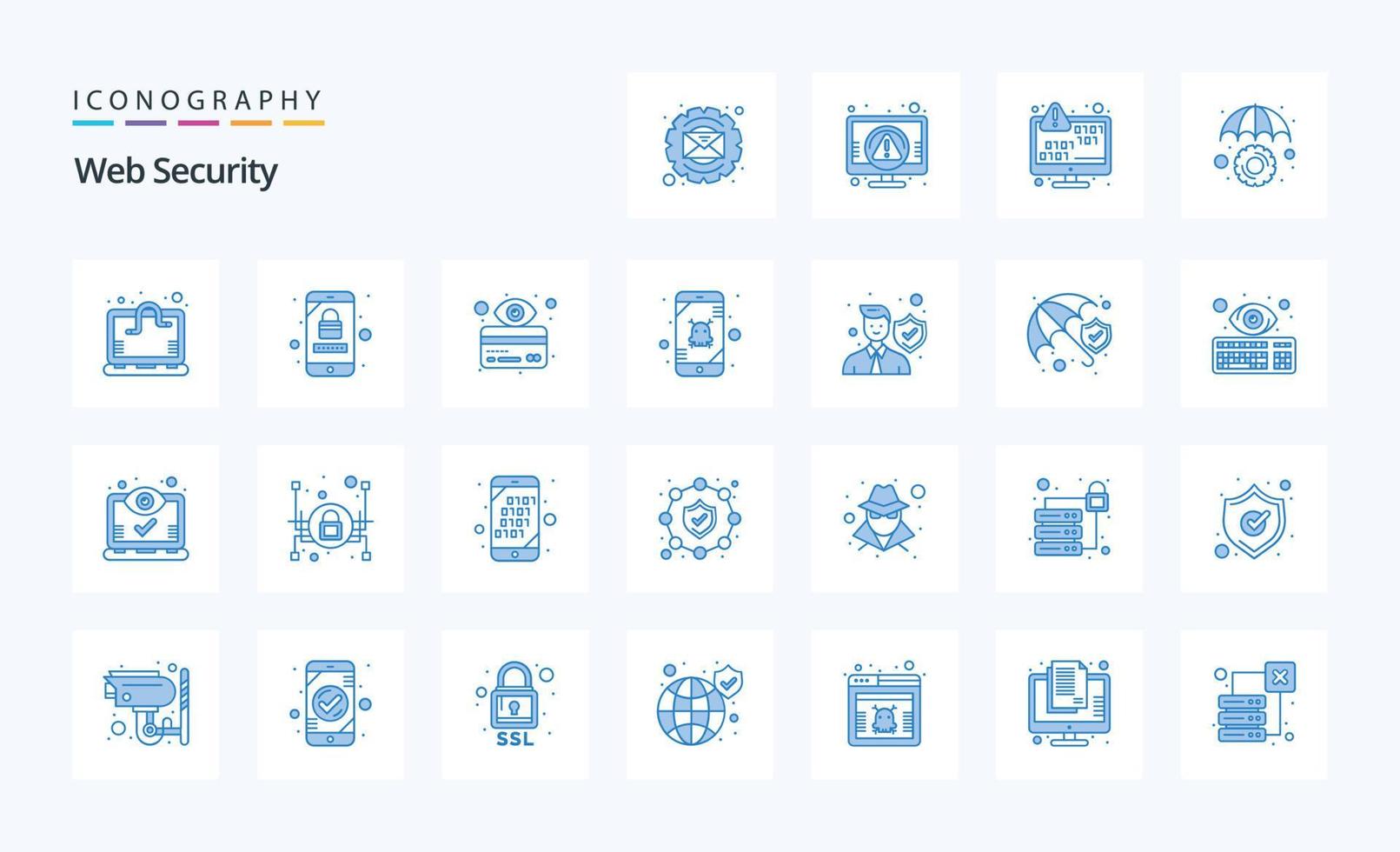 25 pack d'icônes bleues de sécurité Web vecteur