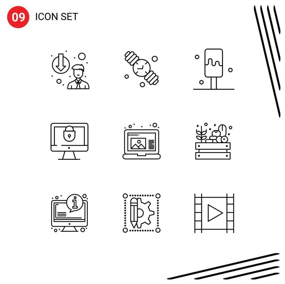 pack d'icônes vectorielles stock de 9 signes et symboles de ligne pour ordinateur portable créer des éléments de conception vectoriels modifiables internet sécurité crème vecteur