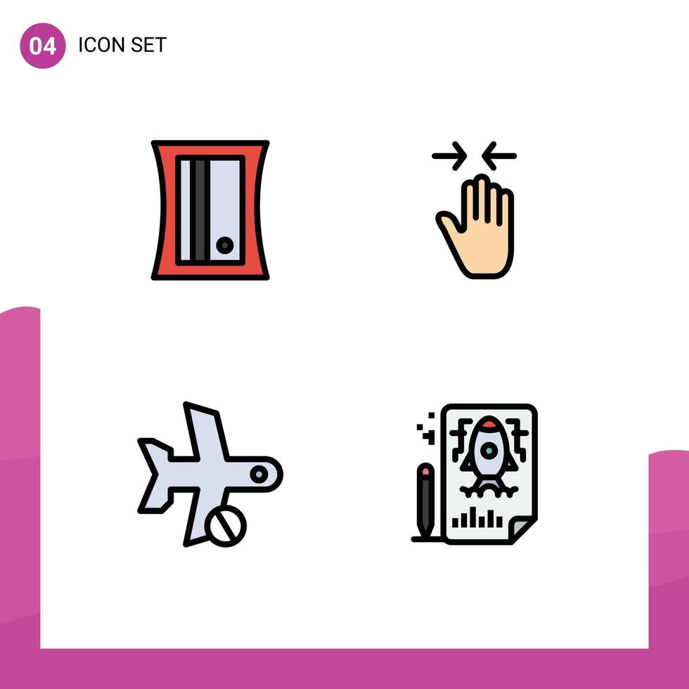 ensemble de 4 symboles d'icônes d'interface utilisateur modernes signes pour l'éducation vol main flèche transport éléments de conception vectoriels modifiables vecteur