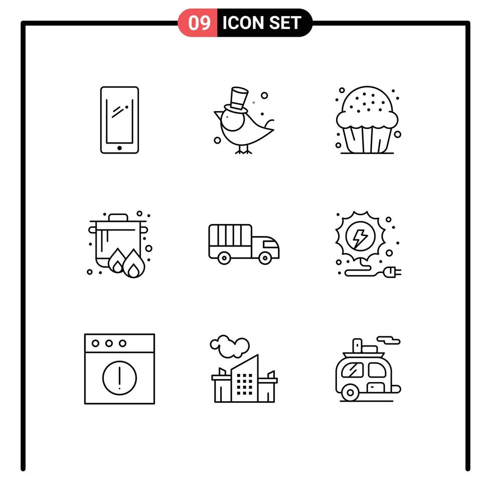 9 icônes créatives signes et symboles modernes de la cuisine camping moineau faire bouillir des éléments de conception vectoriels modifiables vecteur