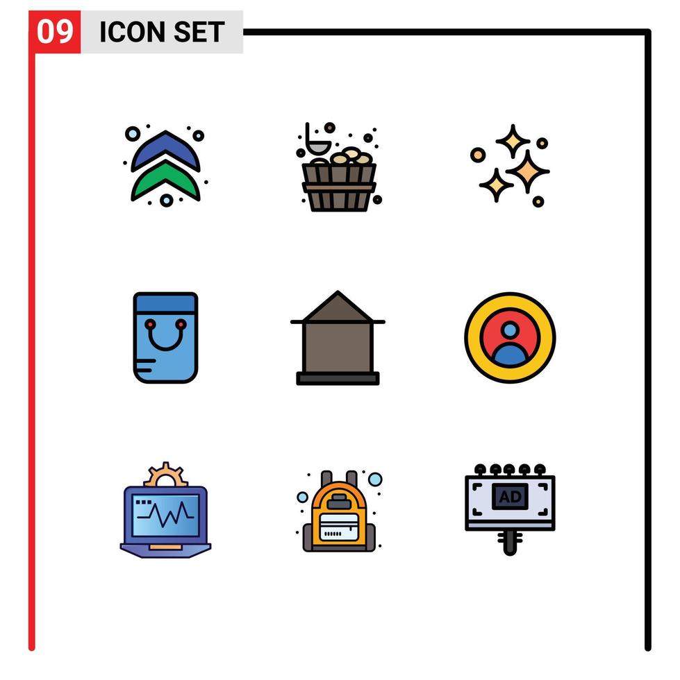 ensemble de 9 symboles d'icônes d'interface utilisateur modernes signes pour hutte maison soignée bâtiment sac à main éléments de conception vectoriels modifiables vecteur