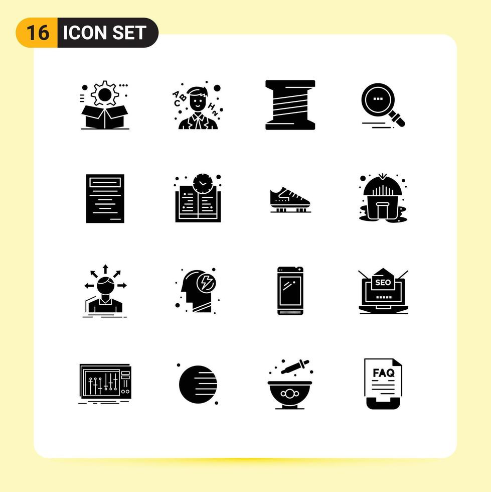 16 concept de glyphe solide pour les sites Web mobiles et les applications éducation à l'heure du livre livre de canette trouver des éléments de conception vectoriels modifiables vecteur