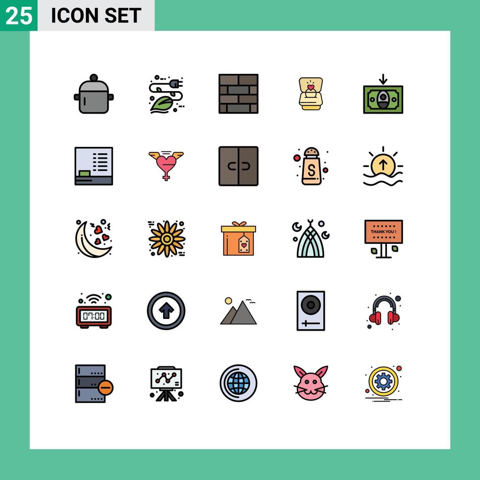 symboles d'icônes universels groupe de 25 couleurs plates de lignes remplies modernes de mise en page de bague d'amour de mariage éléments de conception vectoriels modifiables vecteur
