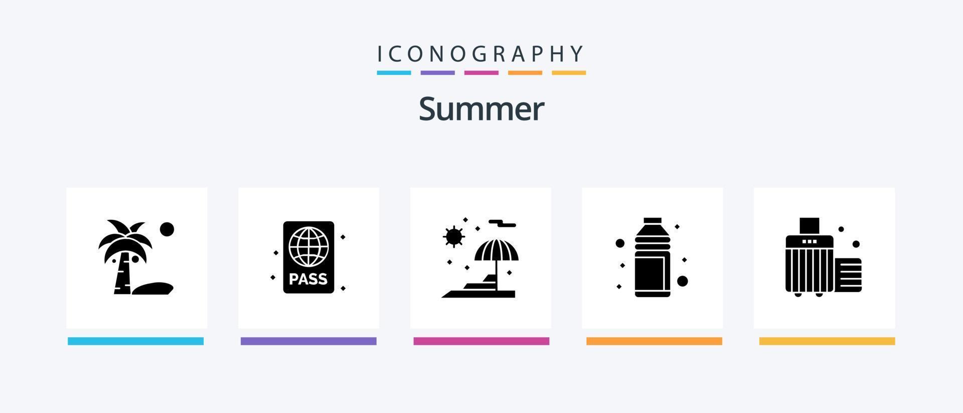 pack d'icônes de glyphe d'été 5, y compris les vacances. verre à liqueur. été. bouteille. alcool. conception d'icônes créatives vecteur