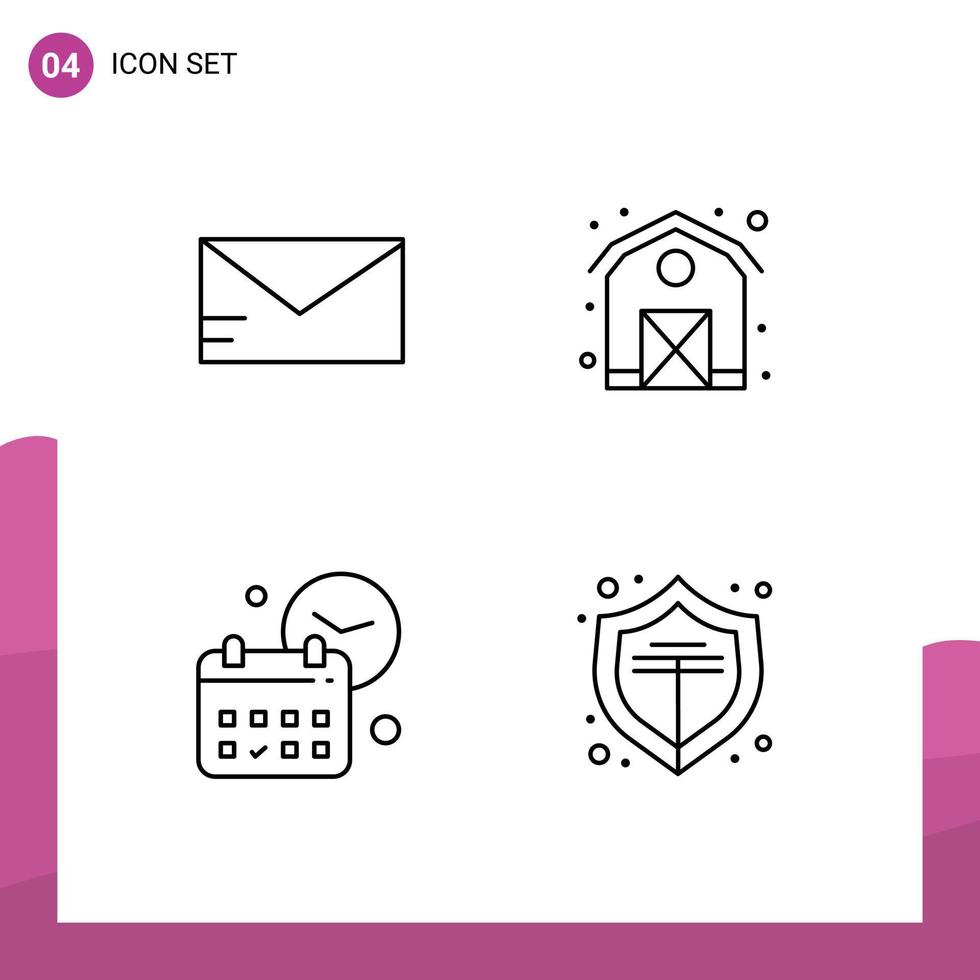 pack de lignes vectorielles modifiables de 4 couleurs plates remplies simples d'éléments de conception vectorielles modifiables en ligne du calendrier agricole de l'heure du courrier vecteur