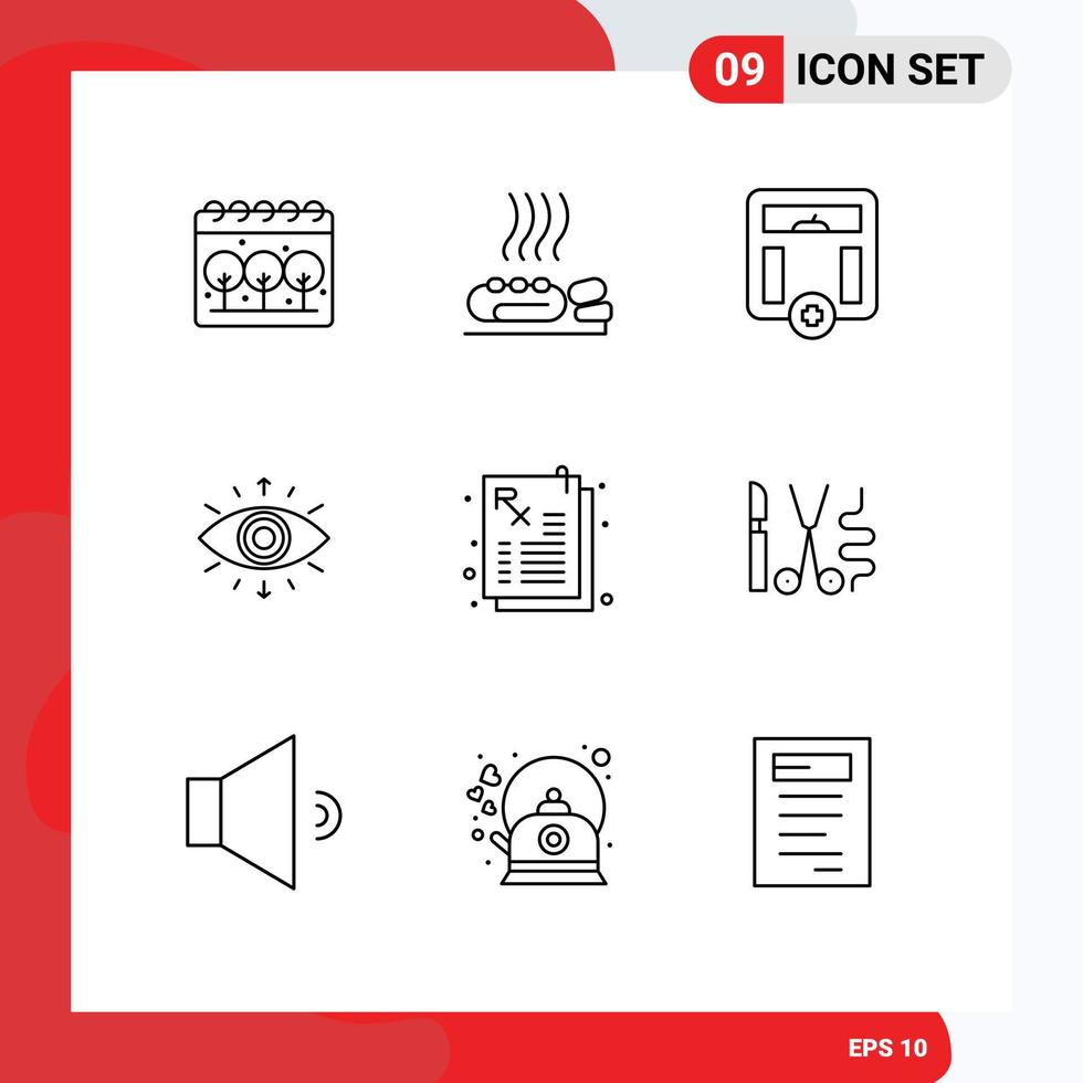ensemble de pictogrammes de 9 contours simples d'éléments de conception vectoriels modifiables pour les yeux de la société secrète du corps membre de la pharmacie vecteur